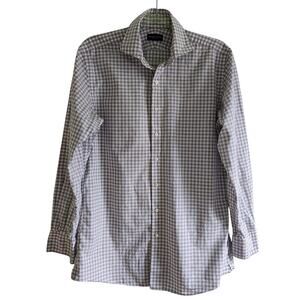 Proper Cloth Men's Medium White/Gray Checked Luxury Long Sleeved Button Down